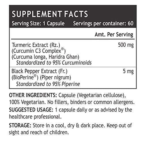 INLIFE Curcumin C3 Complex (95% Curcuminoids) 500 mg Turmeric with BioPerine (Piperine) Extract Supplement 5 mg - 60 Veg Capsules