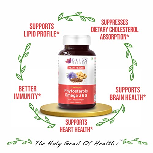 Bliss Welness Cholesterol Management Heart Health | Omega 3 6 9 + Phytosterol Plant Sterols | Lipid munity Support Supplement - 60 Vegetarian Capsules