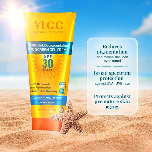 VLCC Matte Look SPF 30 PA ++ Sunscreen Gel Crème -100g + 25g Extra- Helps Depigmentation, Non greasynted matte formula with broad spectrum protection.