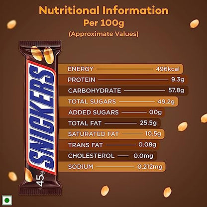 Snickers Chocolate Pack | Peanut Filled Chocolate Bars | Soft Nougat and Caramel | Chocolate Bar Pack | 45g (Pack of 24)