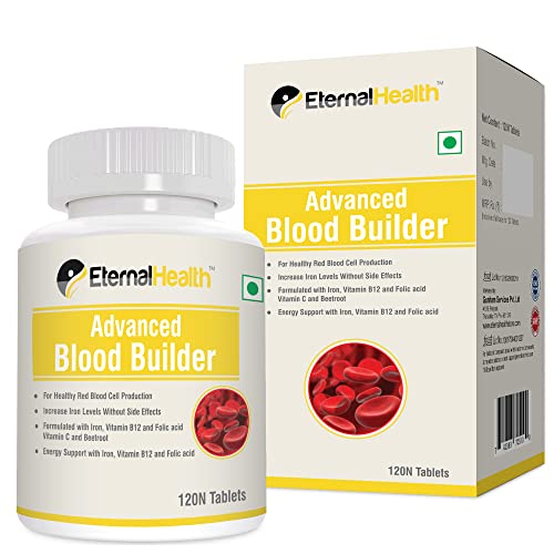 EternalHealth Advanced Blood Builder - Iron Supplement Shown to Increase Iron Levels without Nausea th Iron, Vitamin B12, and Folic Acid - 120 Tablets