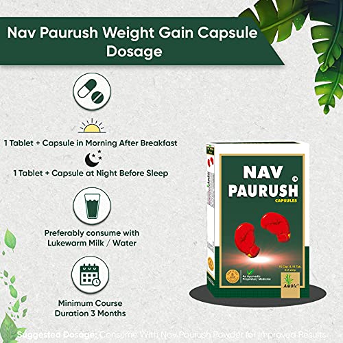 Ambic Nav Paurush Capsule - 60 (Capsule + Tablet) Each I Ayurvedic Weight Gain Capsules (Pack Of 2)