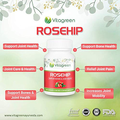 VitaGreen 100% Natural Joint Health Rosehip Capsules(60 capsules,500mg) - Pack of 1