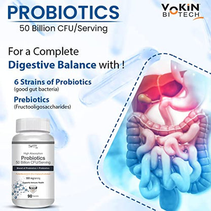 Vokin Biotech Probiotics 50 Billion CFU Multi- Strains Targeted Release Technology, Stomach Acid Resistant (90 capsules)