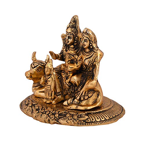 Handcrafted Shiva Parvati Ganesh Idol Shiv Parivar Murti Statue Sculpture - Lord Shiva Idols Family Sitting On Nandi Showpiece