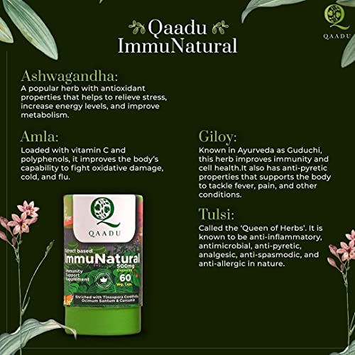 Qaadu Immunatural | Immunity Booster for Adults | Natural & Vegan Immune Builder Supplement Ayurvedinity Supplements for Men & Women 60 capsules 500mg