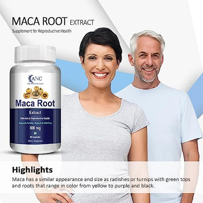 ANC Maca Root Extract 800mg For Reproductive Growth Improves Energy And Stamina Good For Men And Women 90 Capsules Pack of 4