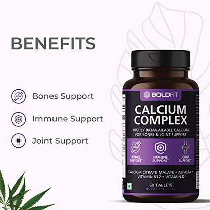 Boldfit Calcium Complex Supplement 1000mg With Alfalfa For Women And Men With Vit D2 And B12 Ideal For Immunity, Bone And Joint Support (60 Veg Tabs)