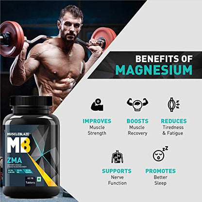 MuscleBlaze ZMA, For Muscle Strength & Recovery,100% RDA of Zinc, Magnesium Aspartate and Vitamin B6, 60 Tablets