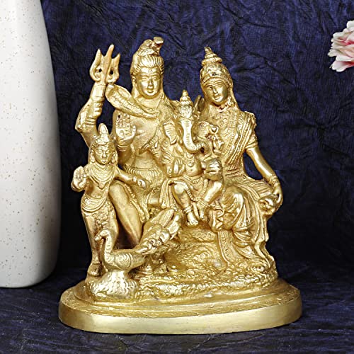 Brass Lord Shiva Parvati Kartikeya and Ganesha Murti Shiv Family Parivar Idol Statue 6 Inches Height