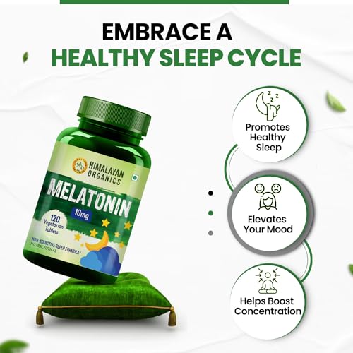 Himalayan Organics Melatonin 10 MG Healthy Sleep Cycle | Helps Stress & Anxiety Relief | Improve Concentration | Non-Habit Forming (120 Tablets)