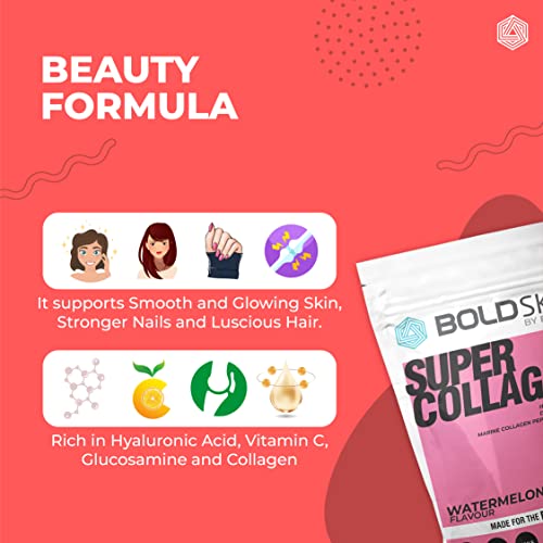 Boldfit BoldSkin Collagen Supplement For Women & Men, Supports Skin Hair Nails Joints Bones, 200gm (Watermelon)