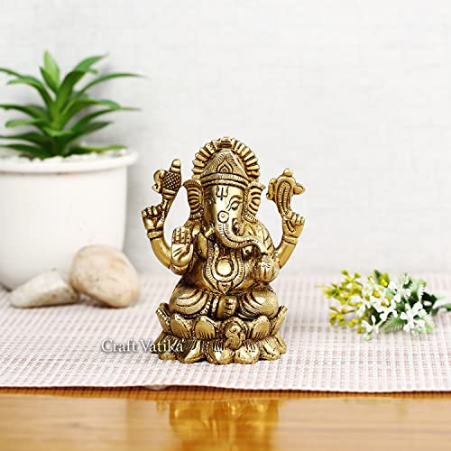 Collectible India Brass Lord Ganesh Idol, 4 x 2.5 x 2 Inches, Golden (Model Number: GBS215)