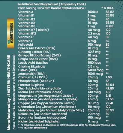 7 Senses Men's Multivitamin/Multimineral for Daily Nutritional Support, 30 Tablets,