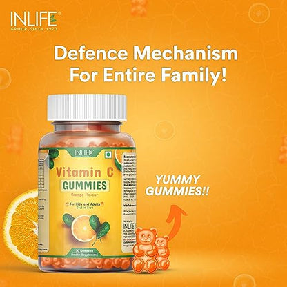 INLIFE Vitamin C Gummies for Kids Teens Men & Women, Daily Essential Supplements for Immunity Boosteir Care, Collagen Builder - 30 Gummies (Pack of 1)