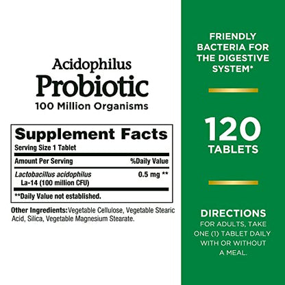 Nature's Bounty Acidophilus Probiotic, Pack of 120 Tablets