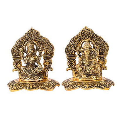 Collectible India Laxmi Ganesh Set Idol Showpiece Metal Gold Plated Lakshmi Ganesha Idols for Diwali Gifts Puja (Set 1)