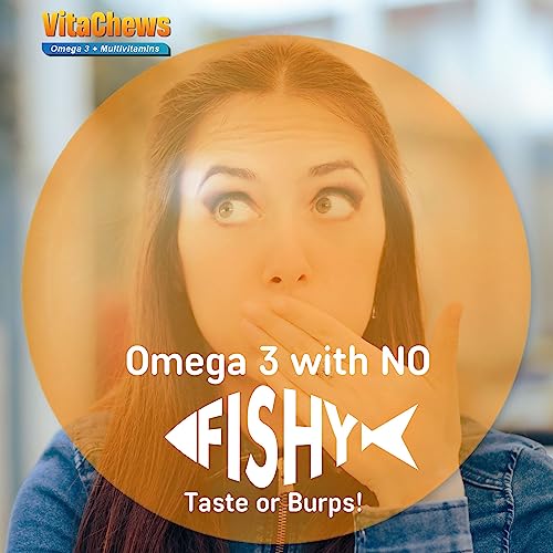 QUARANT VitaChews Omega 3 Fish Oil 500 mg + Multivitamin, 30 Sugar Free Gummies For Men & Women, 250Joints, Brain, Eyes & Total Health, Made in Norway