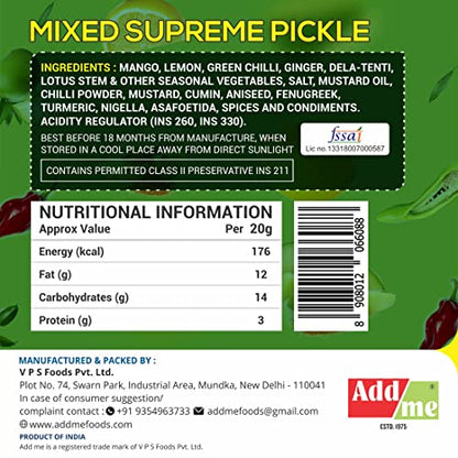 Add me Homemade Rajasthani Mix Pickles Mixed Supreme Pickle Mix Achar 500gm Glass Pack