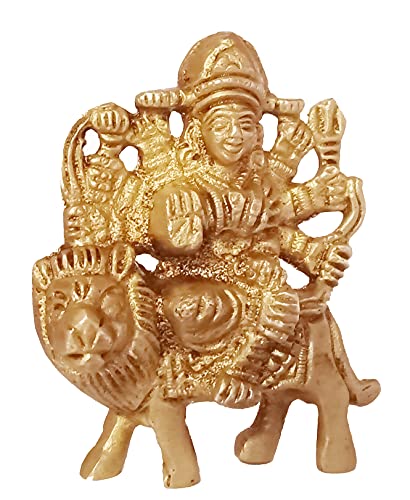 GURU JEE™ Brass Statue Maa Durga Goddess Statue Sherawali MATA Murti Maa Durga Idol for Home Decor Puja Temple Mandir Showpiece Gifts