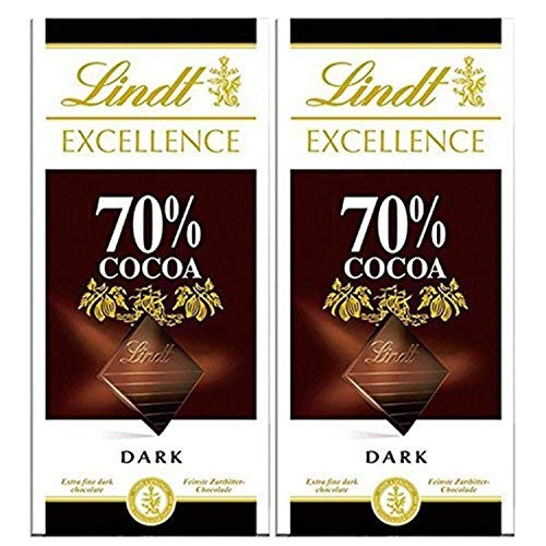 Lindt Excellence 70% Dark Cocoa Chocolate Bar (100g)-Pack of 2 Free Silver Plated Coin