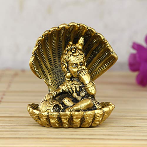 eCraftIndia 'Golden Bal Gopal Krishna Having Makhan' Decorative Showpiece (Metal, 8 cm x 9 cm, Golden, AGK507)