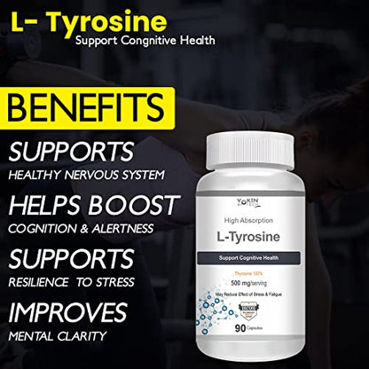 Vokin Biotech L-Tyrosine 500mg- Support Cognitive Health May Reduce Effect Of Stress & fatigue- 90 Capsules