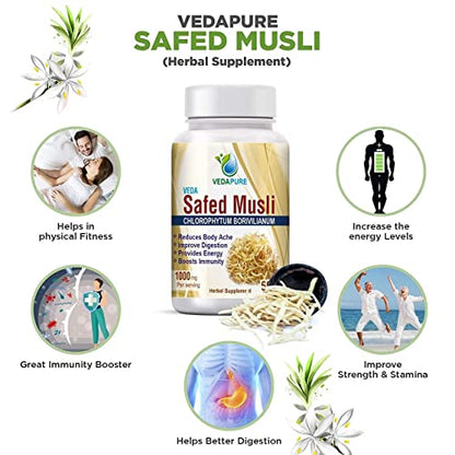 Vedapure Safed musli | Safed Musli Extract Capsules 1000mg (60 Capsules- Pack of 1)