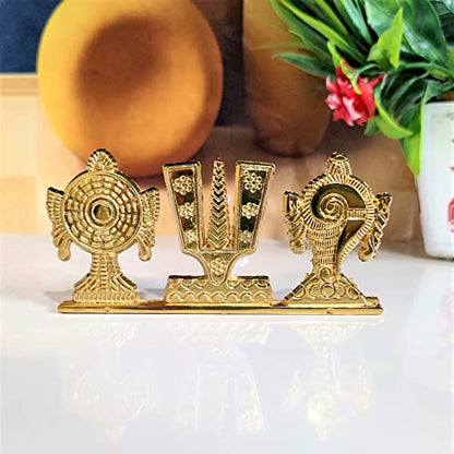 Tirupati Balaji Symbol Stand Shankh Chakra Namah Gold Plating Antique Decorative for Car Dashboard Home & Office Table