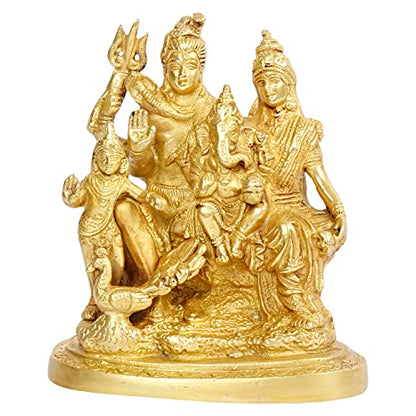 Brass Lord Shiva Parvati Kartikeya and Ganesha Murti Shiv Family Parivar Idol Statue 6 Inches Height