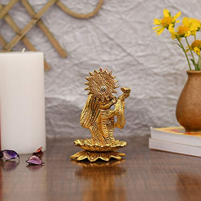 Collectible India Metal Radha Krishna Figurine, 5.5 x 3.5 x 3.5 inches, Golden