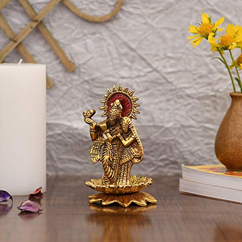 Collectible India Metal Radha Krishna Figurine, 5.5 x 3.5 x 3.5 inches, Golden