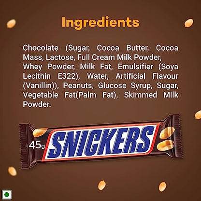 Snickers Chocolate Pack | Peanut Filled Chocolate Bars | Soft Nougat and Caramel | Chocolate Bar Pack | 45g (Pack of 24)