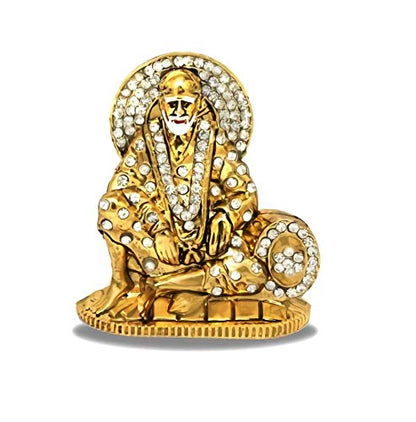 Relicon Shirdi SAI Baba Idol (R-38) Gold Metal Statue for Car Dashboard | Mandir Murti (L*B*H-5.5 x 1 x 6 Cm)