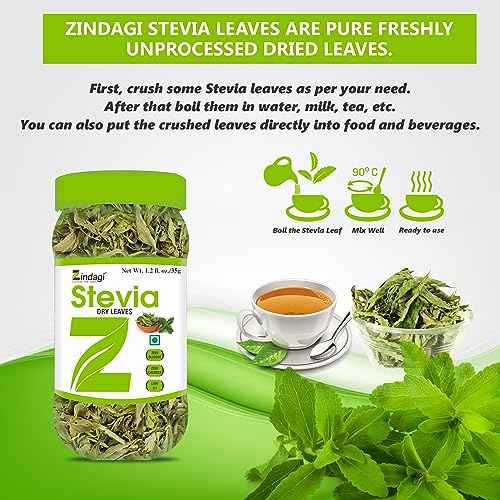 Zindagi Natural Sugarfree Sweetener - 100% Pure Stevia Leaves Extract - Natural Stevia Dry Leaves 35gm (Pack of 2)