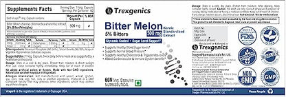 Trexgenics® Bitter Melon (Karela) (5% Bitters) 500mg Premium & Standardized Glycemic Control, Sugar Level Support (60 Vcaps)