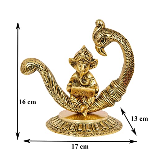 Nexplora Industries Pvt. Ltd. Metal Beautiful Ganesh Idol Ganpati Reading Ramayana, Height 16 cm, Gold Antique, 1 Piece