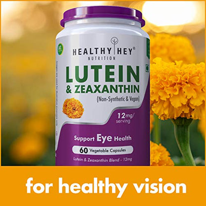 HealthyHey Nutrition Natural Lutein 10mg with 2mg Zeaxanthin - Support Eye Health - 60 Veg. Capsules (60)
