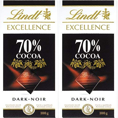 Lindt Excellence 70% Cocoa Dark Chocolate, 100g (Pack of 2) Free Silver Plated Coin