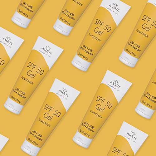 AVEIL SPF 50 Gel Sunscreen - 50ml | Dermatologically Tested For All Skin Types | Non-Greasy Non-Absoays | Rejuvenates & Repairs Skin From Photo-Ageing