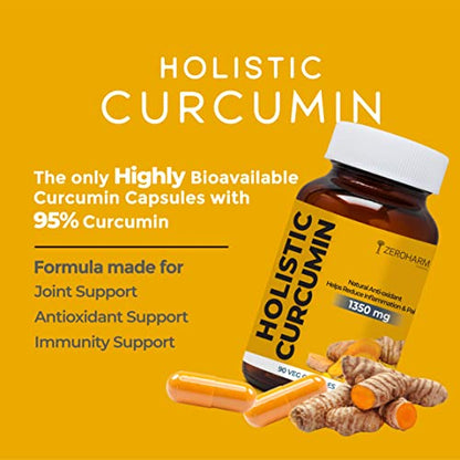 ZEROHARM Holistic Curcumin Capsules 1350mg | Helps Reduce Inflammation and Pain | Antioxidant & Anti-inflammatory (90 Capsules)