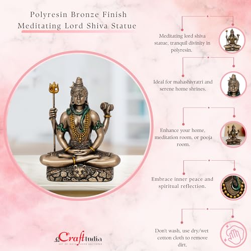 eCraftIndia Meditatin Lord Shiva Cold Cast Bronze Resin Decorative Figurine, Brown and Golden, One Size (UBKC240)