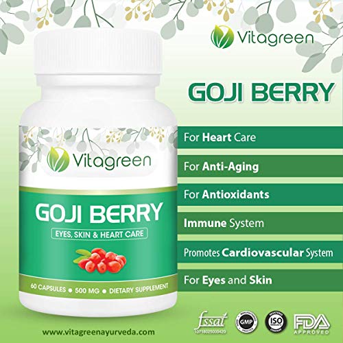 Goji Berry - Pure Natural - 500 mg, 60 Capsules Pack (Pack of 1)