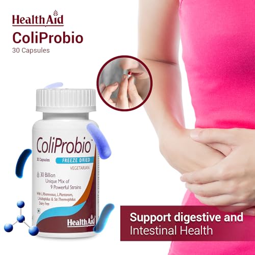 HealthAid ColiProbio - 30 Capsules |Promotes Overall Gut Health |9 Researched Live Probiotic Strainsport Healthy Bowel Function |Support Immune System