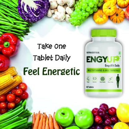 ENGYUP EngyVit Daily Multivitamin & Multimineral (60 Veg Tablets) | Blends of 32 Vital Ingredients & Herbal Extracts