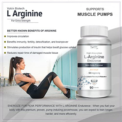 Vokin Biotech L-Arginine 500mg,Support Muscle Recovery & Relaxation, 90 Capsules