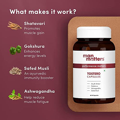 Man Matters Pure Himalayan Shilajit Ashwagandha, Gokshura, Safed Musli & Kesar Capsules (60 Tablets)