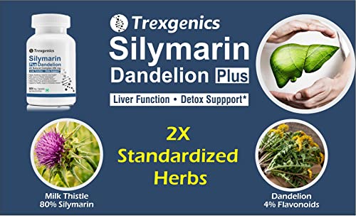 Trexgenics Silymarin Plus 2X Liver Care & Detox with Milk thistle 80% Silymarin 300 mg & Dandelion 4% Flavonoids Vegan (60 Veg Capsules)