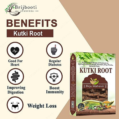 Birju Mahavir Kutki - Katuki - katuka - Picrorrhiza Kurrora Dried, 100 Gr, Natural (BMKB-26)