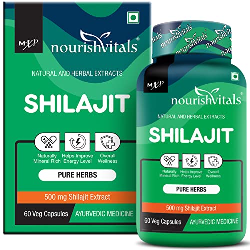 NourishVitals Premium Shilajit 50% Fulvic Acid High Strength 500 mg Extract, Naturally Mineral Rich, 60 Veg Capsules